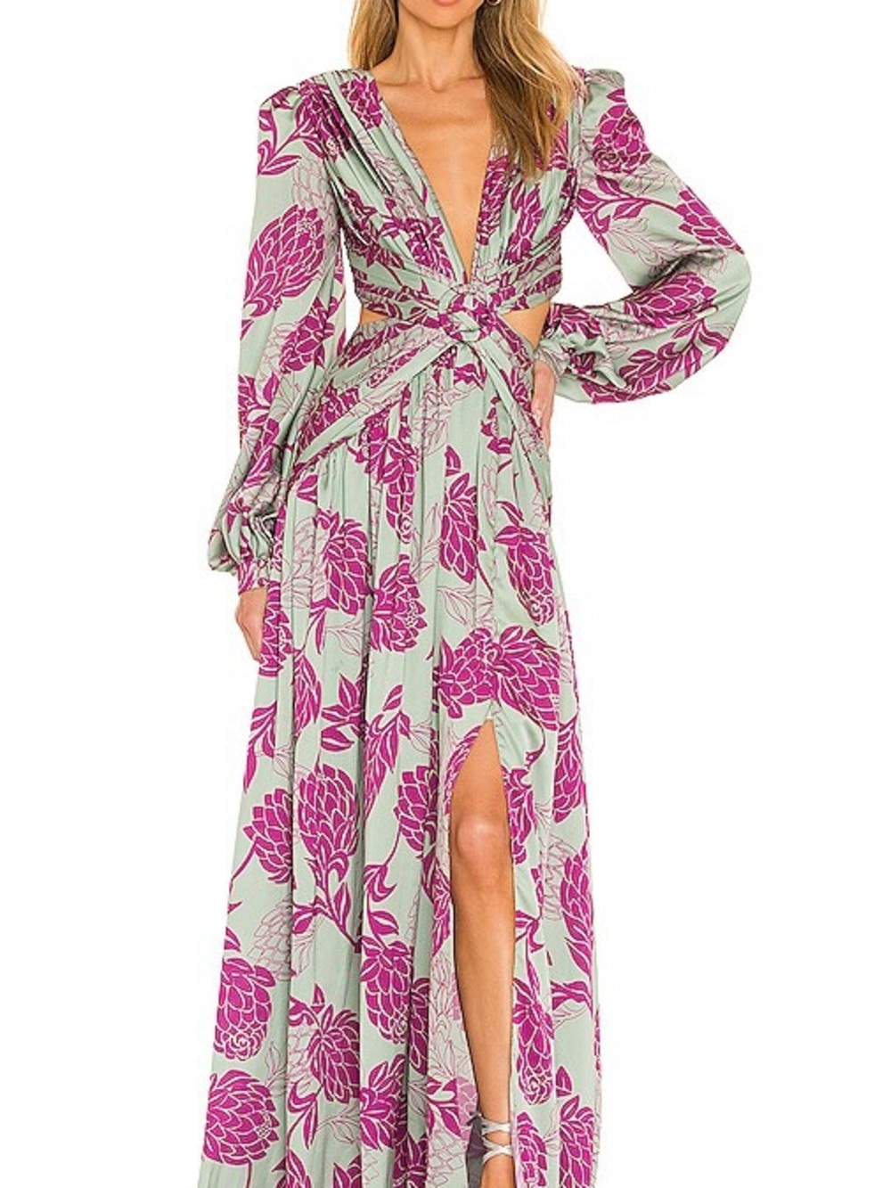 PatBO Mint Green and Magenta Floral Wrap Maxi Dress - Picture 4 of 4